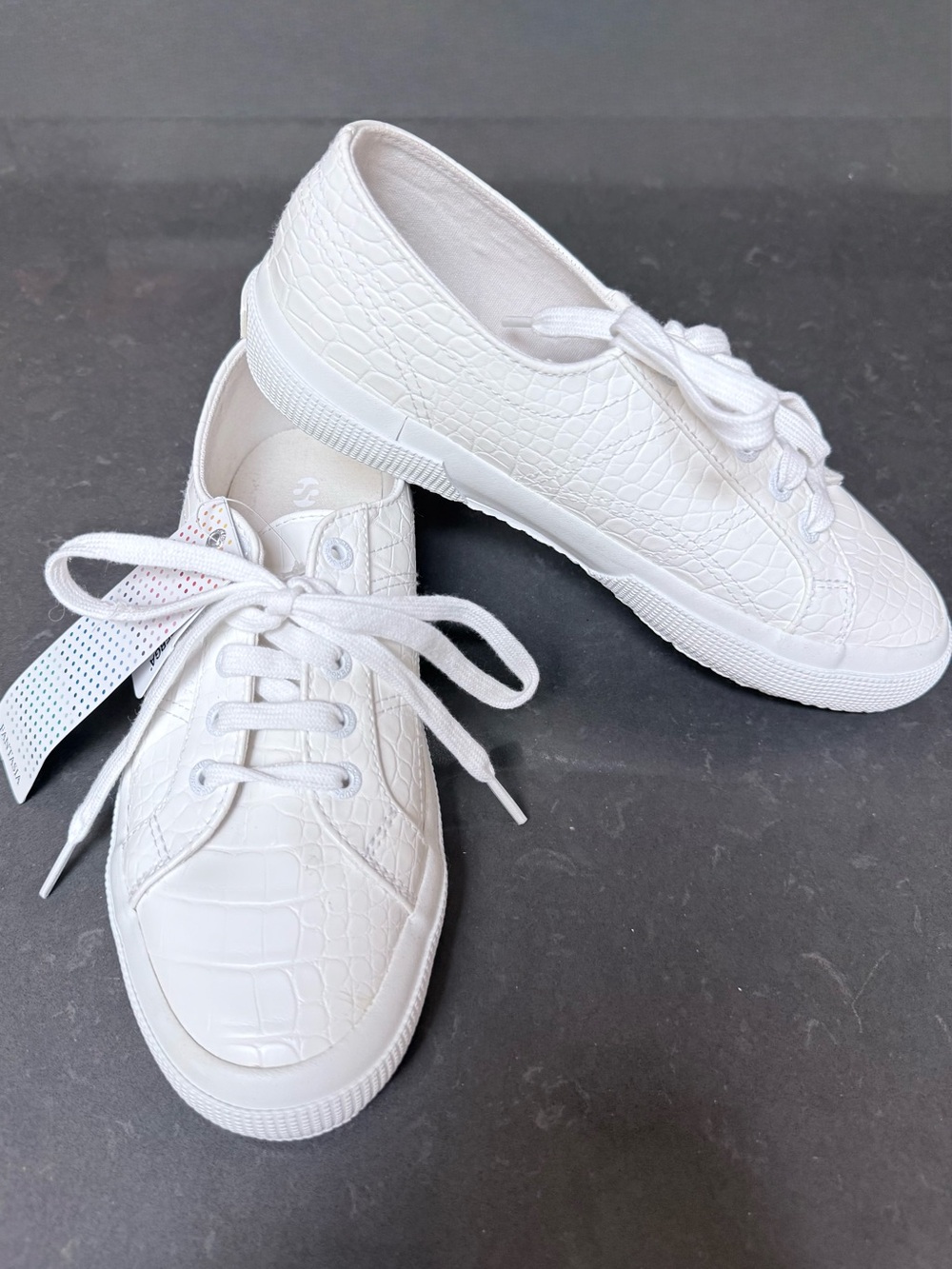NWT Superga 2750 Cotu White Croc Sneakers Size 38 Preppy Quiet Luxury